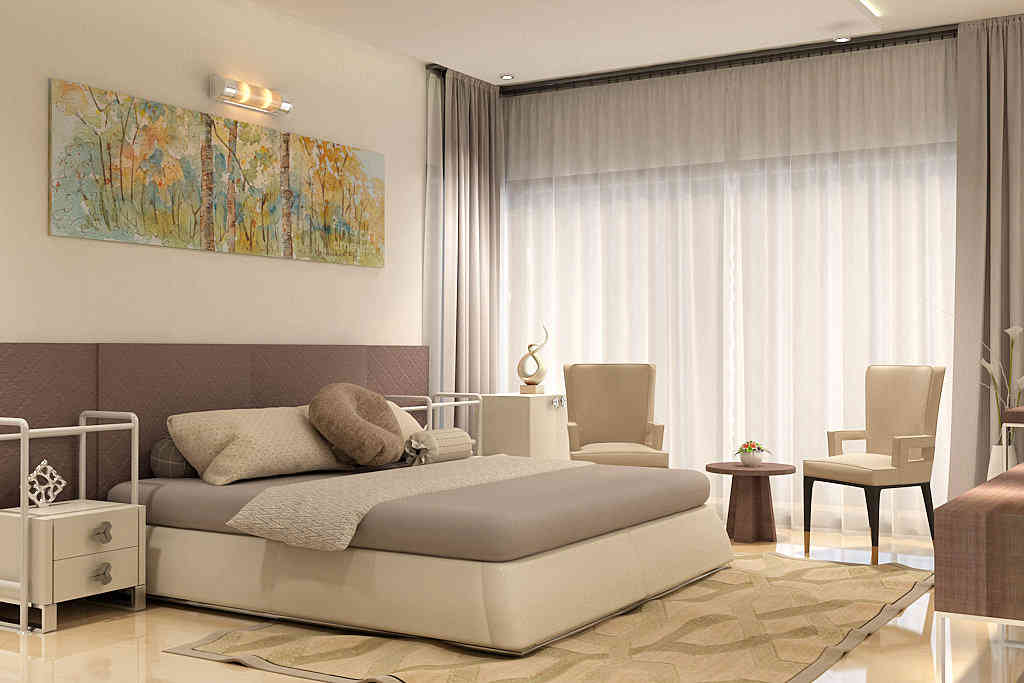 Contemporary Compact Luxury Bedroom Design with Brown Upholstery