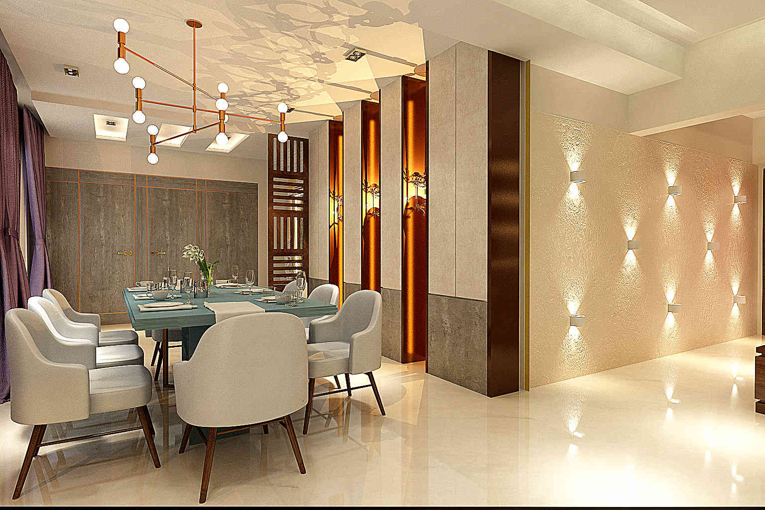 Luxury Dining Room Design With Veneer Wall Panel