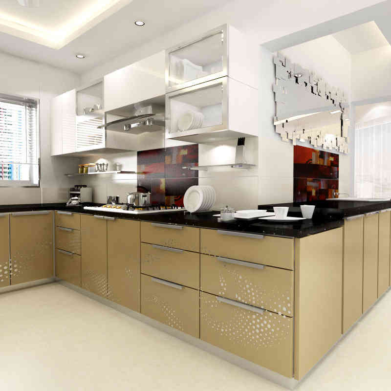 Modern Look Modular Kitchen Design With Laminate And Artwork