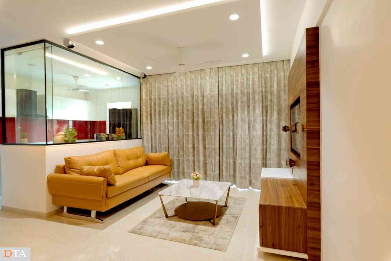 Contemporary Living Room Design With Orange Leather Sofa