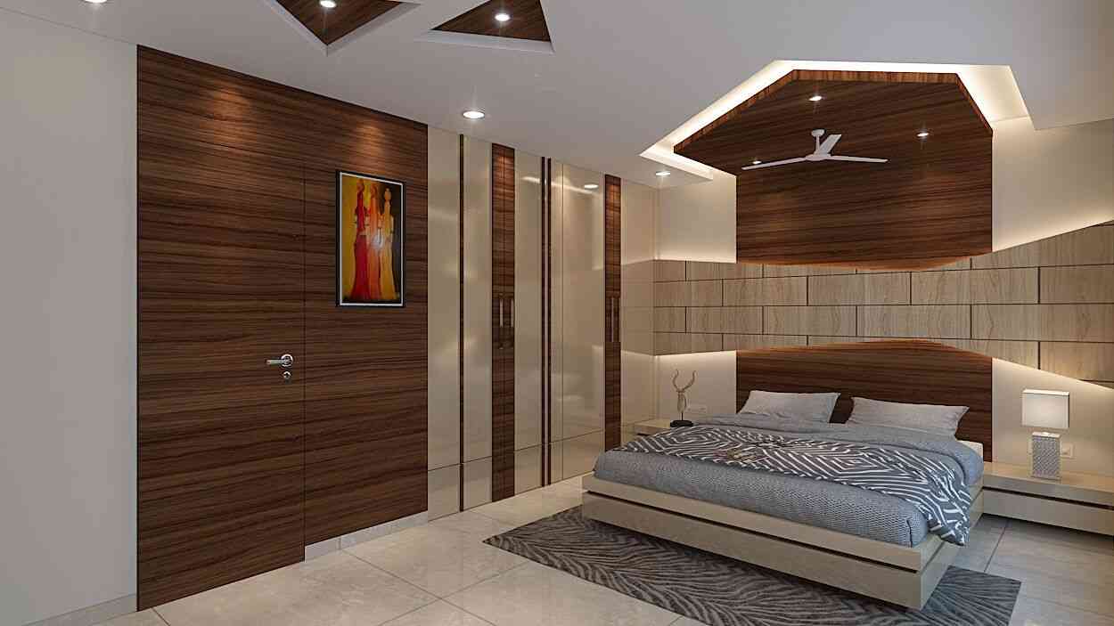 Minimal Master Bedroom Design With Dark Brown Wall And Wooden Flooring