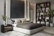 Black And Cream Master Bedroom Design With Side Tables