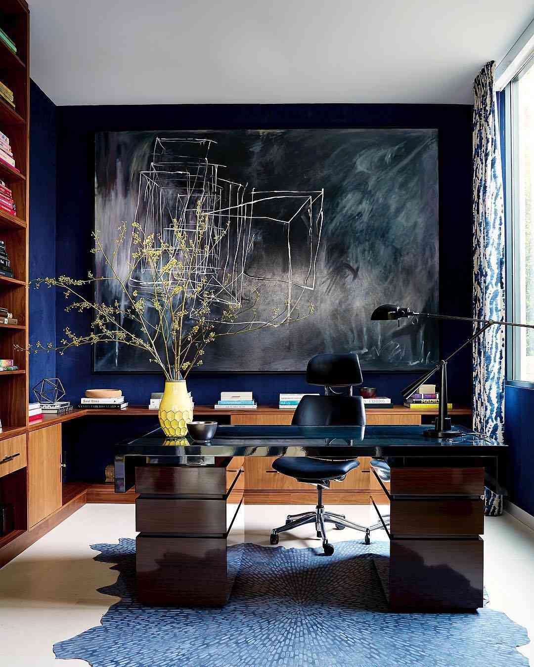 Modern Office Cabin with Large Painting on Back Wall