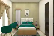 Classic Bedroom Design With Bright Green Accent Wall And Wallpaper