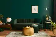 Contemporary Living Room Design With Dark Green Accent Wall