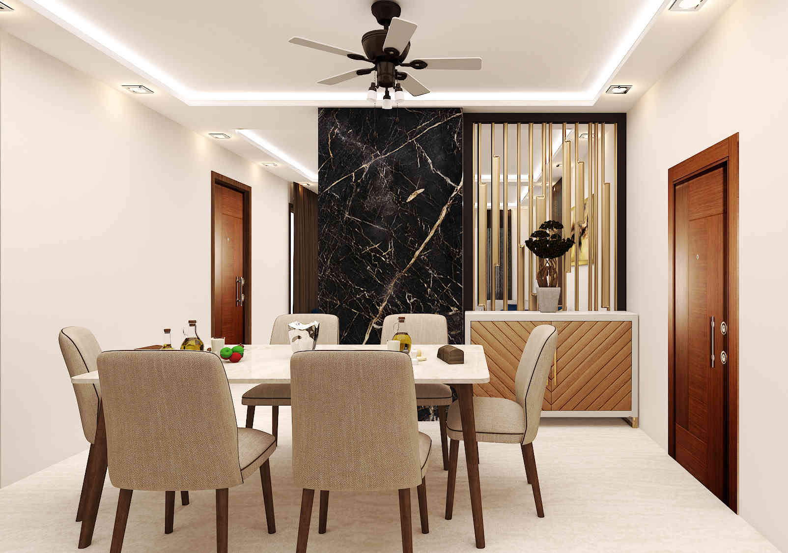 Luxury Dining Room Design With Square Ceiling Light