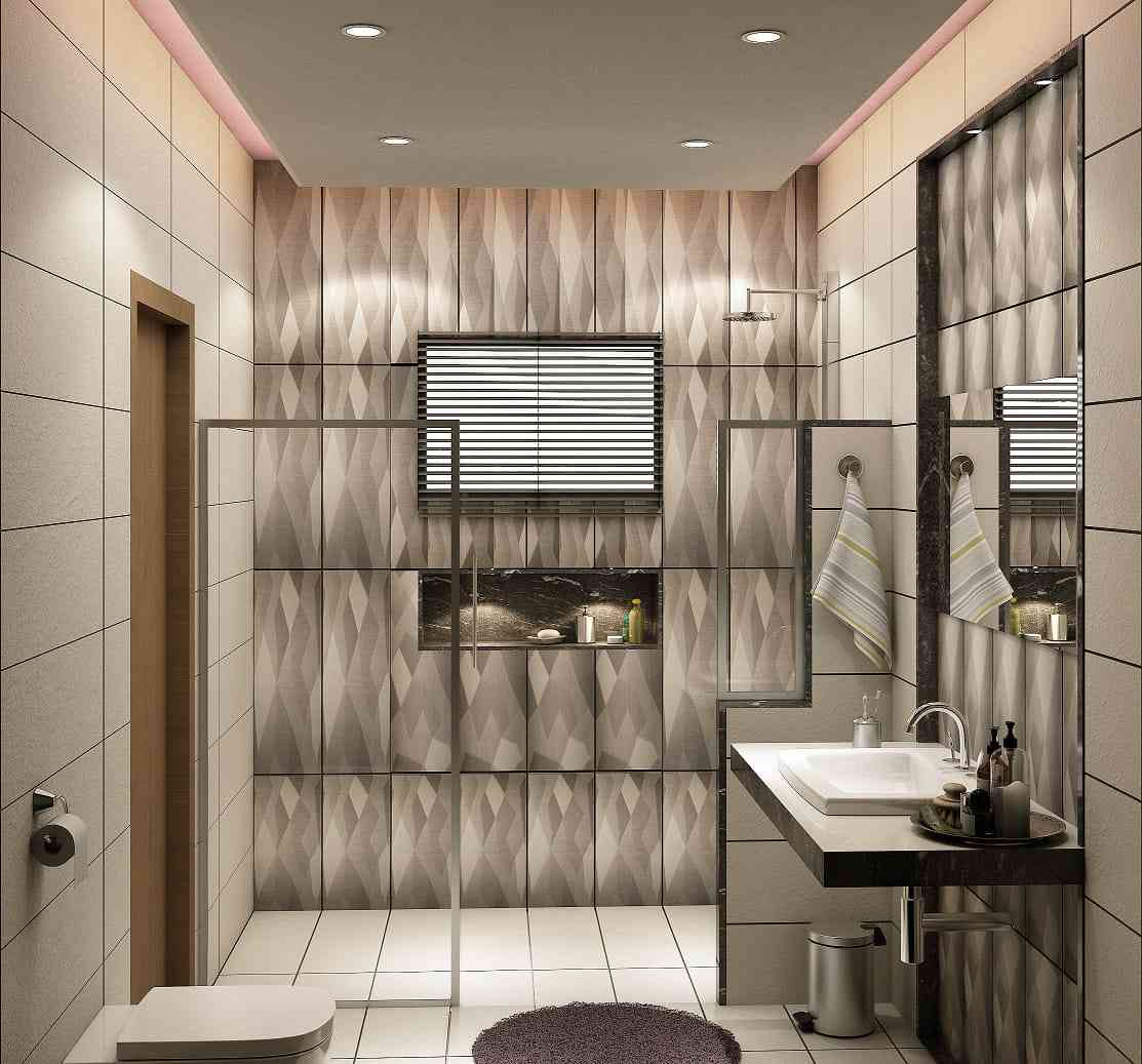 Golden Tiles and Flooring in Bathroom 