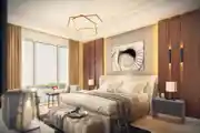 Modern Master Bedroom Design With Leafy Wallpaper