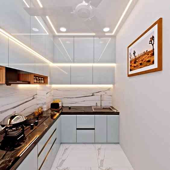 Modern modular kitchen design with sleek finishes.