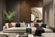 Modern Living Room Design With Dark Brown Wall Paneling