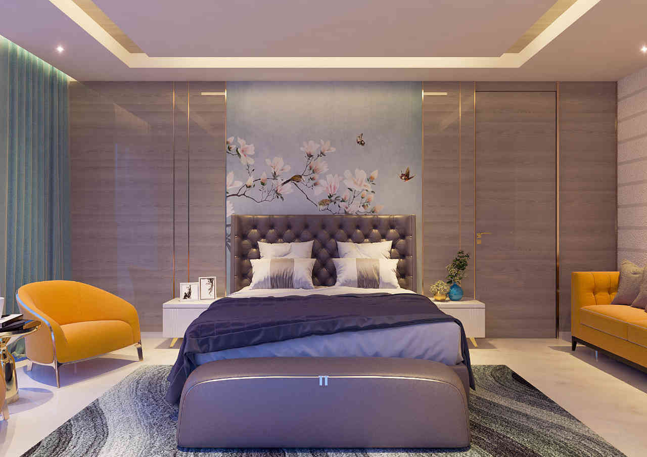 Modern Multi-Colour Master Bedroom Design With Pendant Lights
