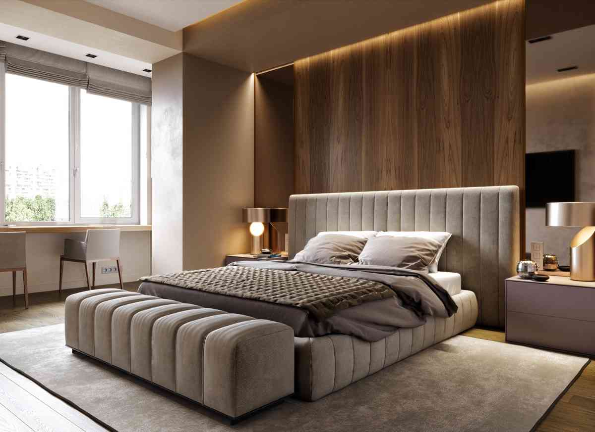 Modular Bedroom Design With A Wooden Wall