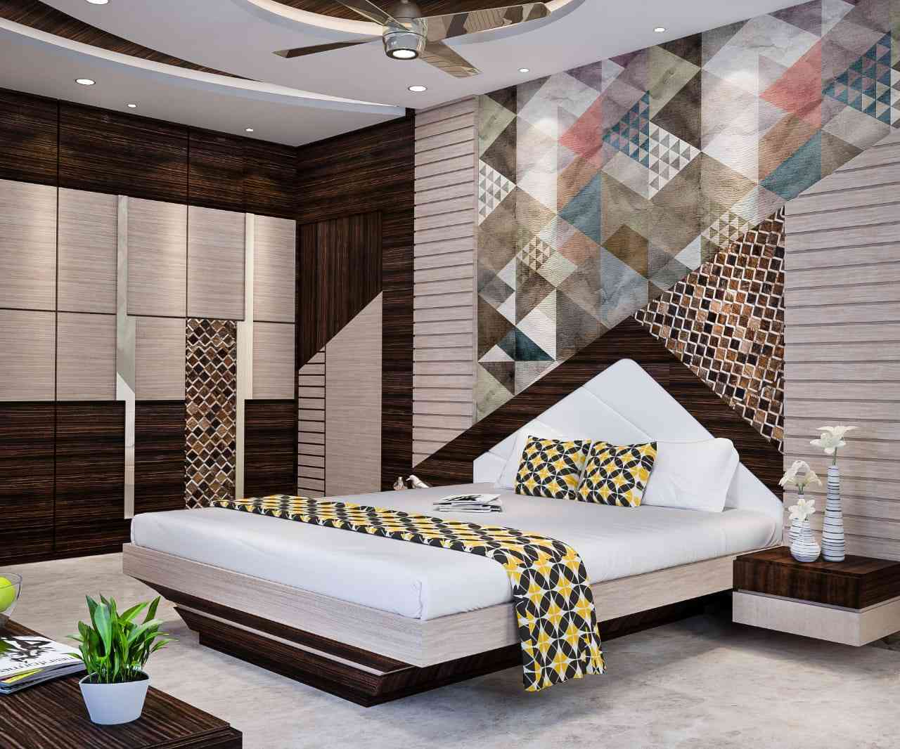 Modern Bedroom Design With Elegant Marble Wall Tile
