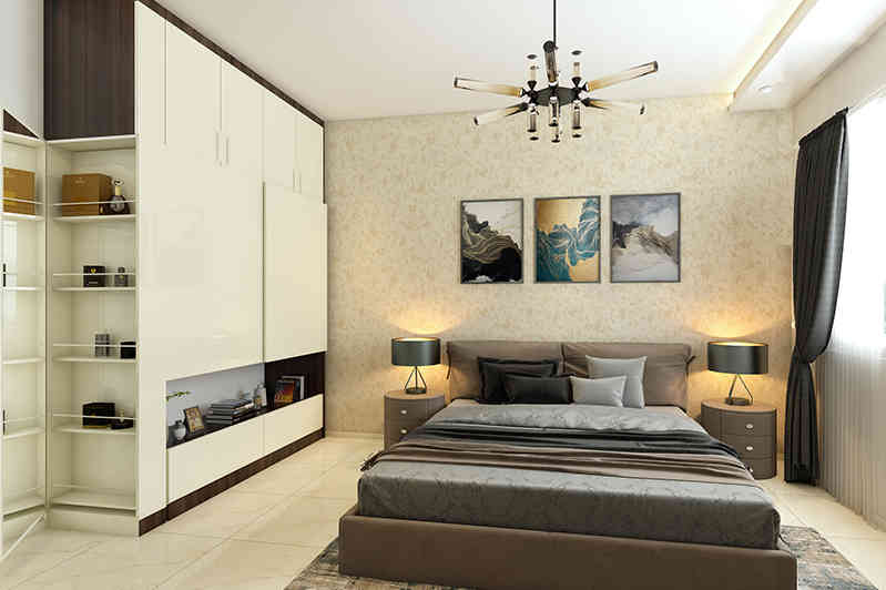 Neutral Light Coloured Contemporary Master Bedroom Design