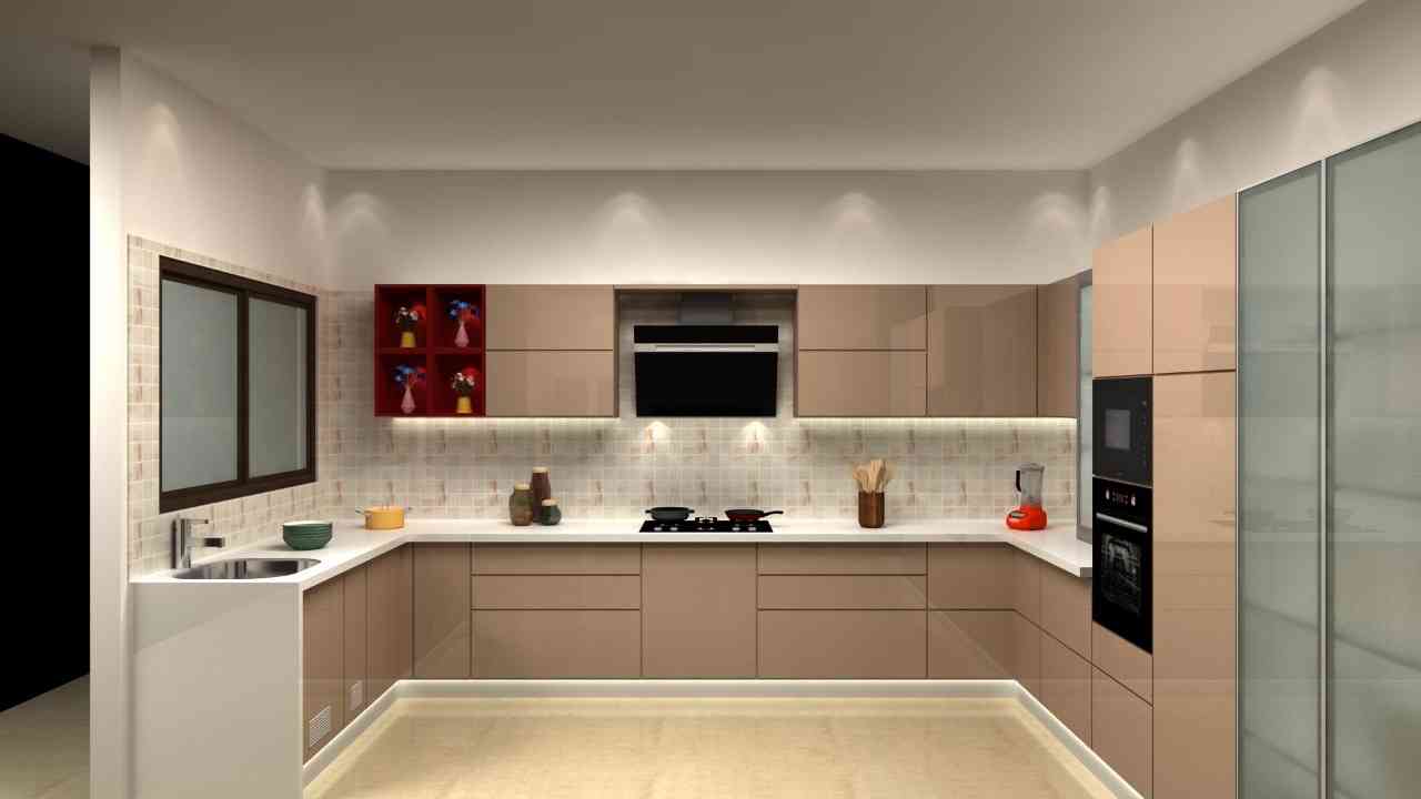 Classic U-Shaped Kitchen Design In Wood And White With Marble Backsplash