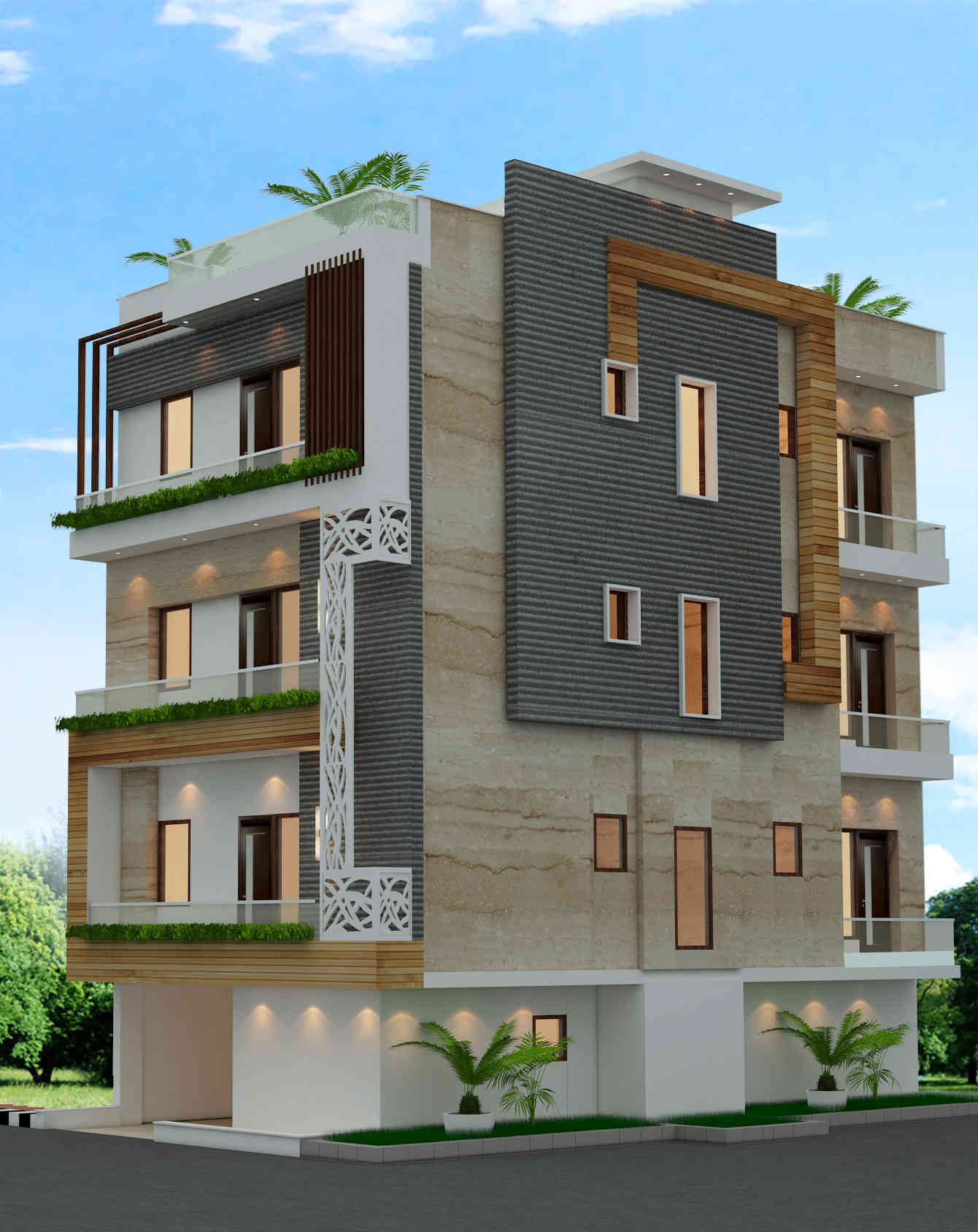 House Front Elevation Design For Triple-Floor House