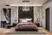 Luxury Bedroom Design With Pendant Lights And Wallpaper
