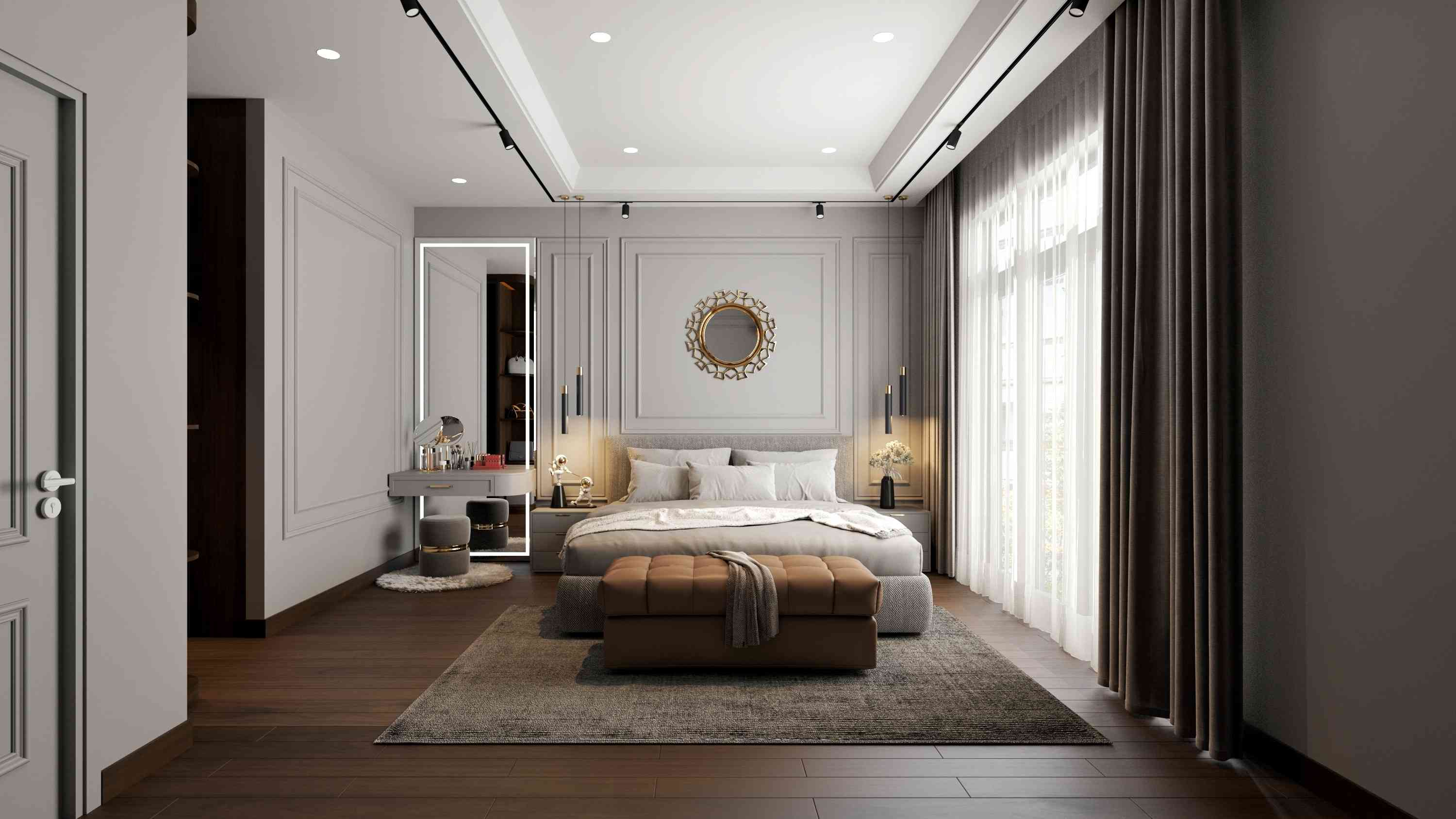 Modern Master Bedroom Design With Bedside Dressing Mirror