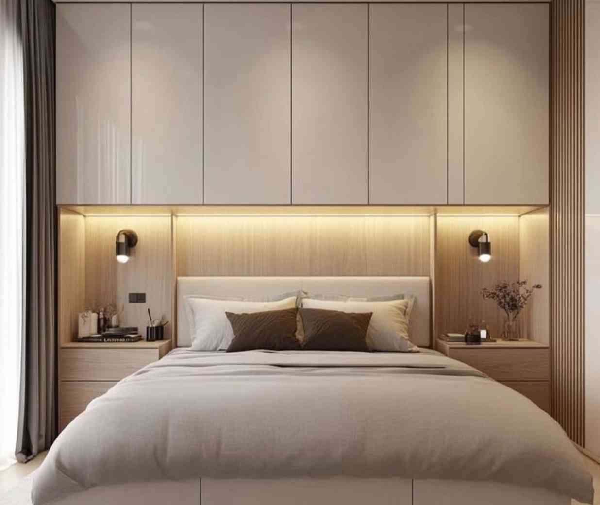 Elegant And Cozy Modern Bedroom With Warm Ambient Lighting