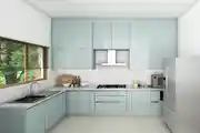 Modern Metallic Blue L-Shaped Modular Kitchen