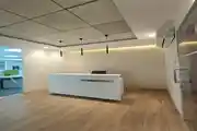 Minimalist Reception Area with Warm Lighting 
