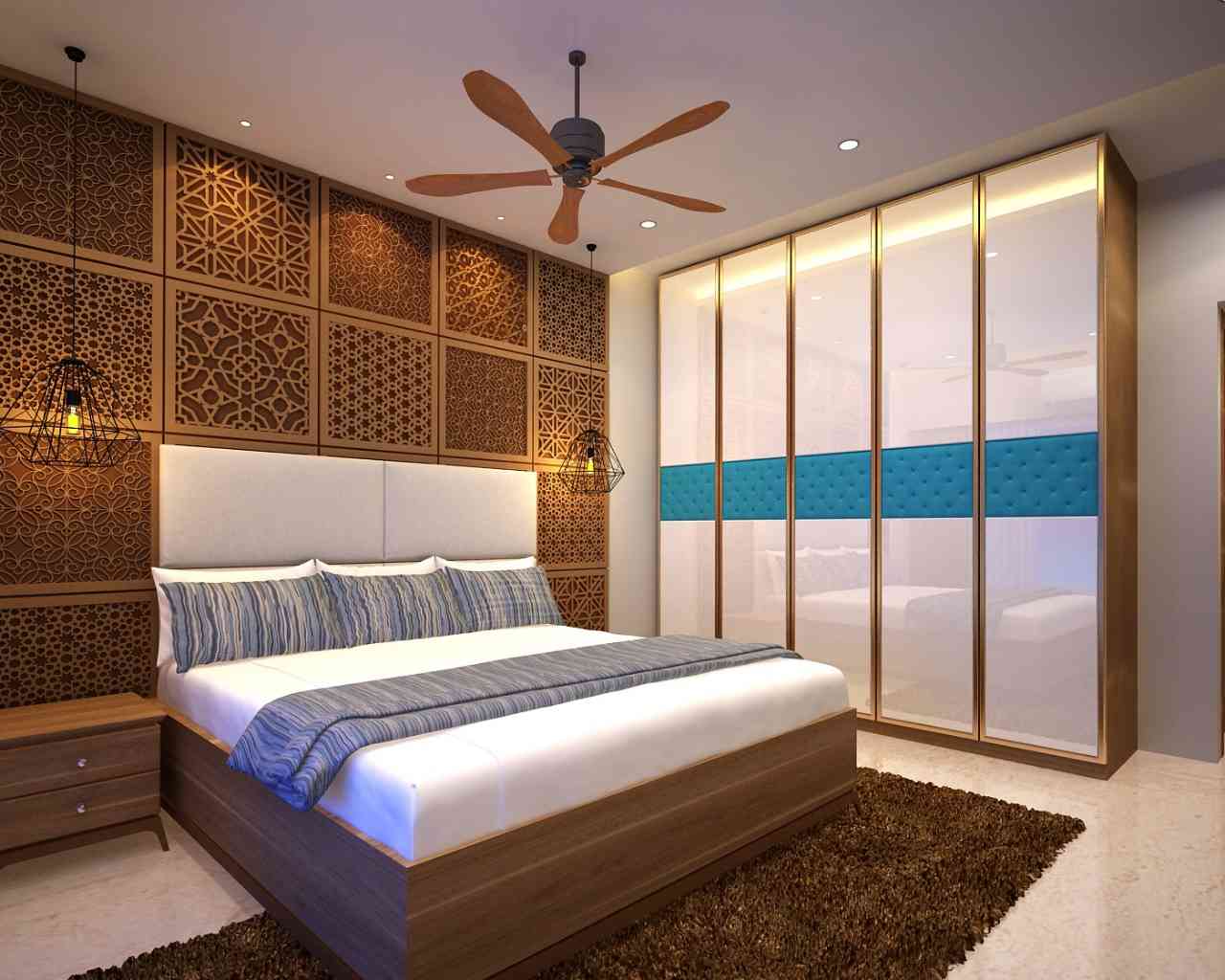 Bedroom Design With Wardrobe And GRC Jaali