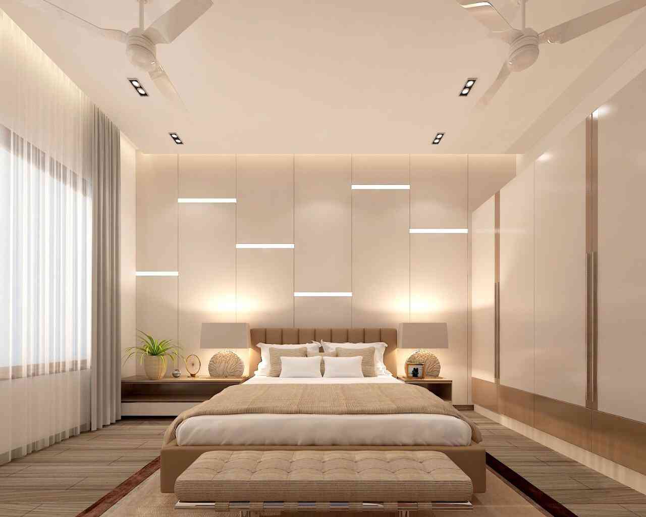 Modern Bedroom With Wall Paneling And LED Stripe Light