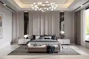 Luxurious Master Bedroom Design With Grey Patterned Wall Panelling