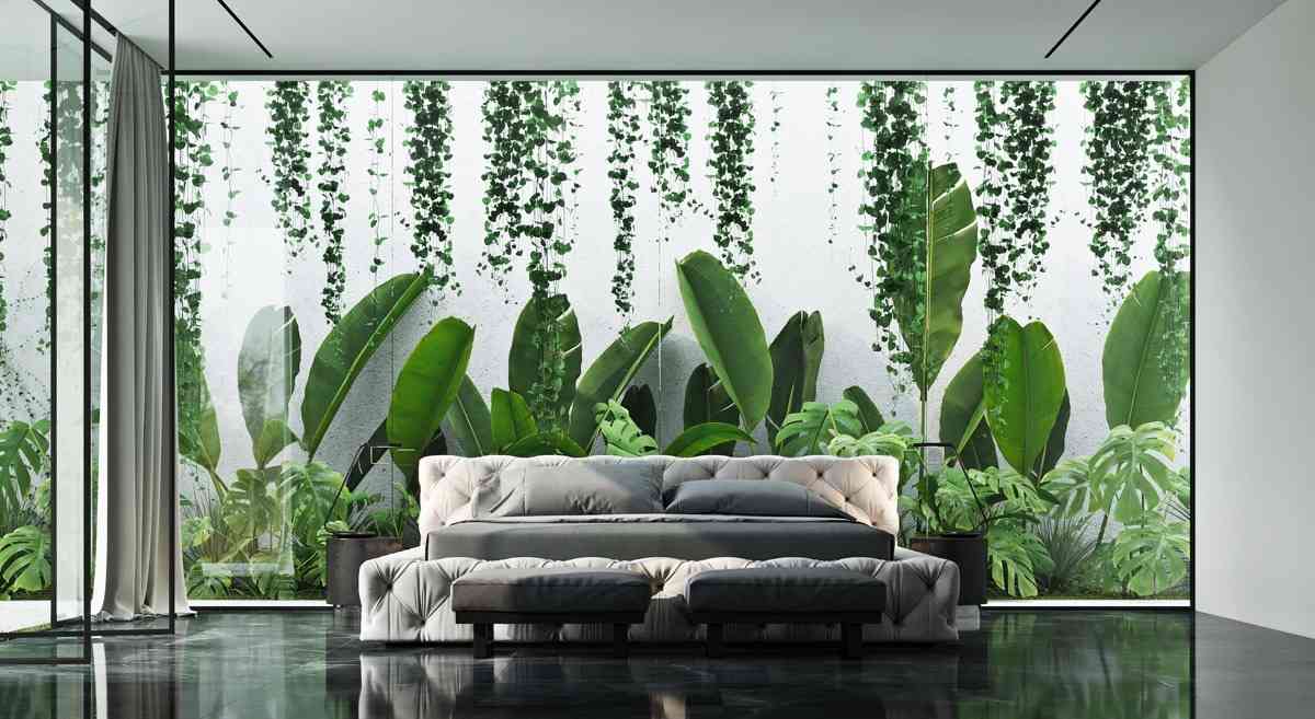 Master Bedroom Designs With Botanical Wallpaper