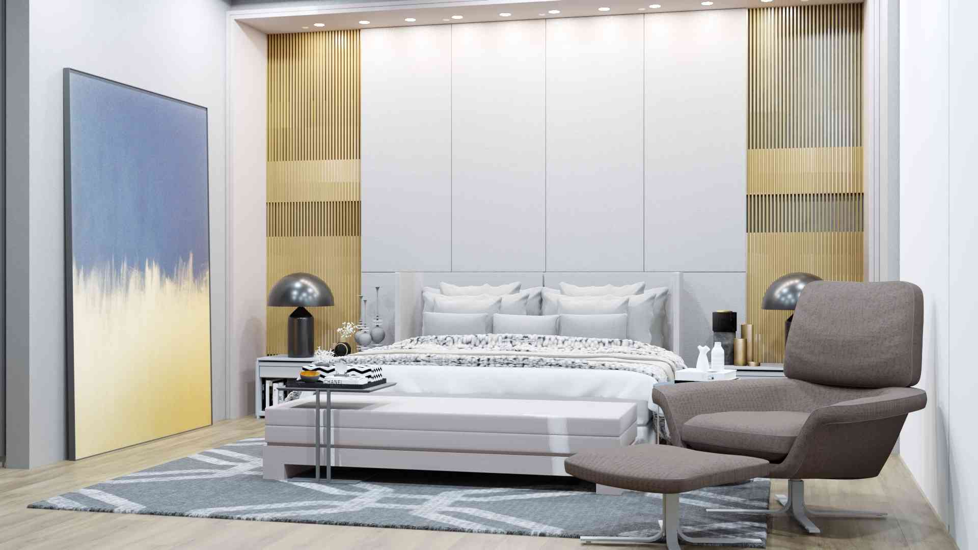 White And Golden Contemporary Modern Bedroom Design