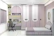 Modern Pastel-Themed Bedroom With Built-in Study Desk