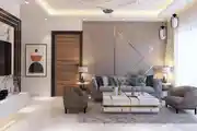 Modern Living Area Design With Grey Upholstered Sofa