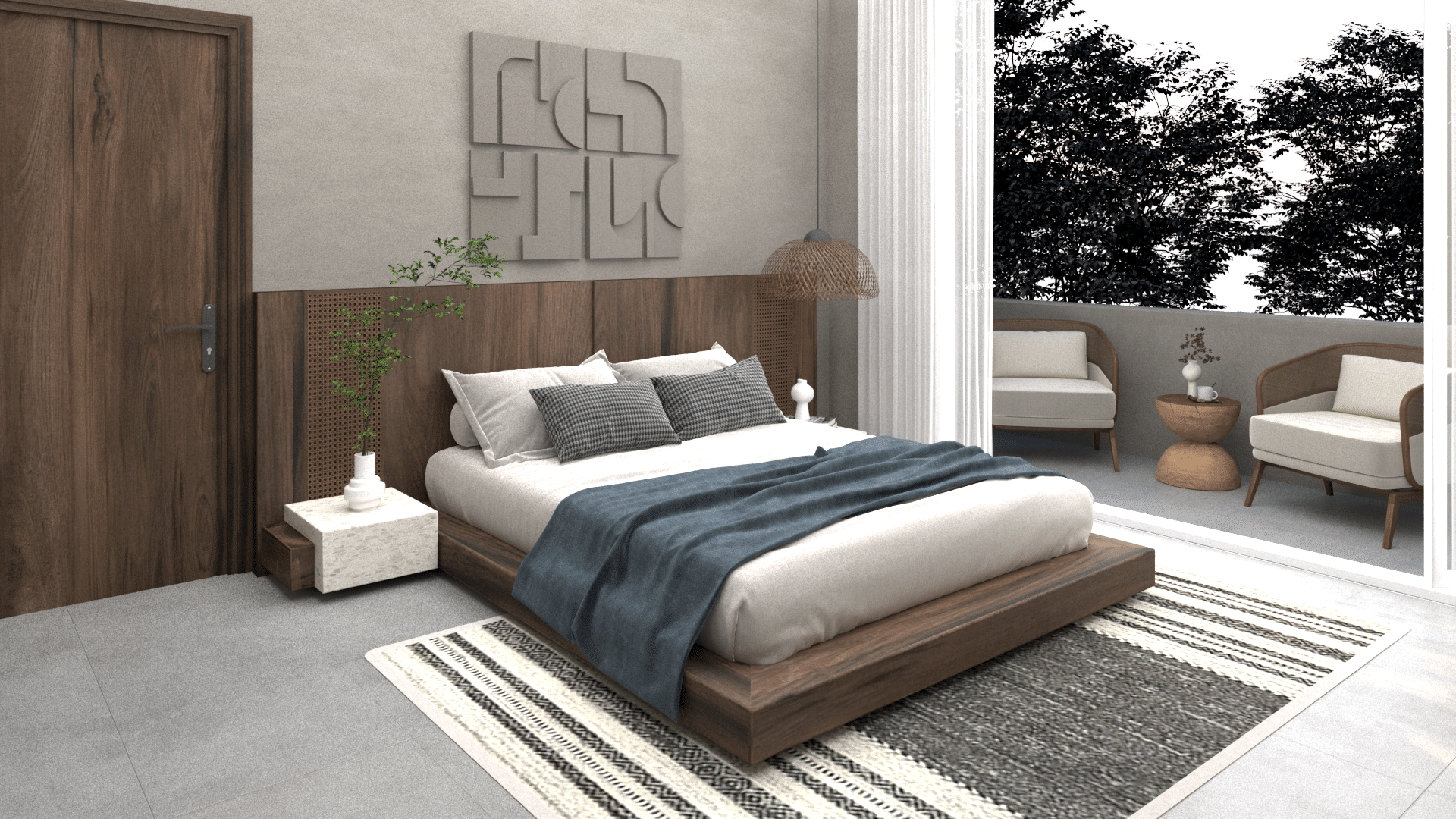 Modern Bedroom Design With Balcony View
