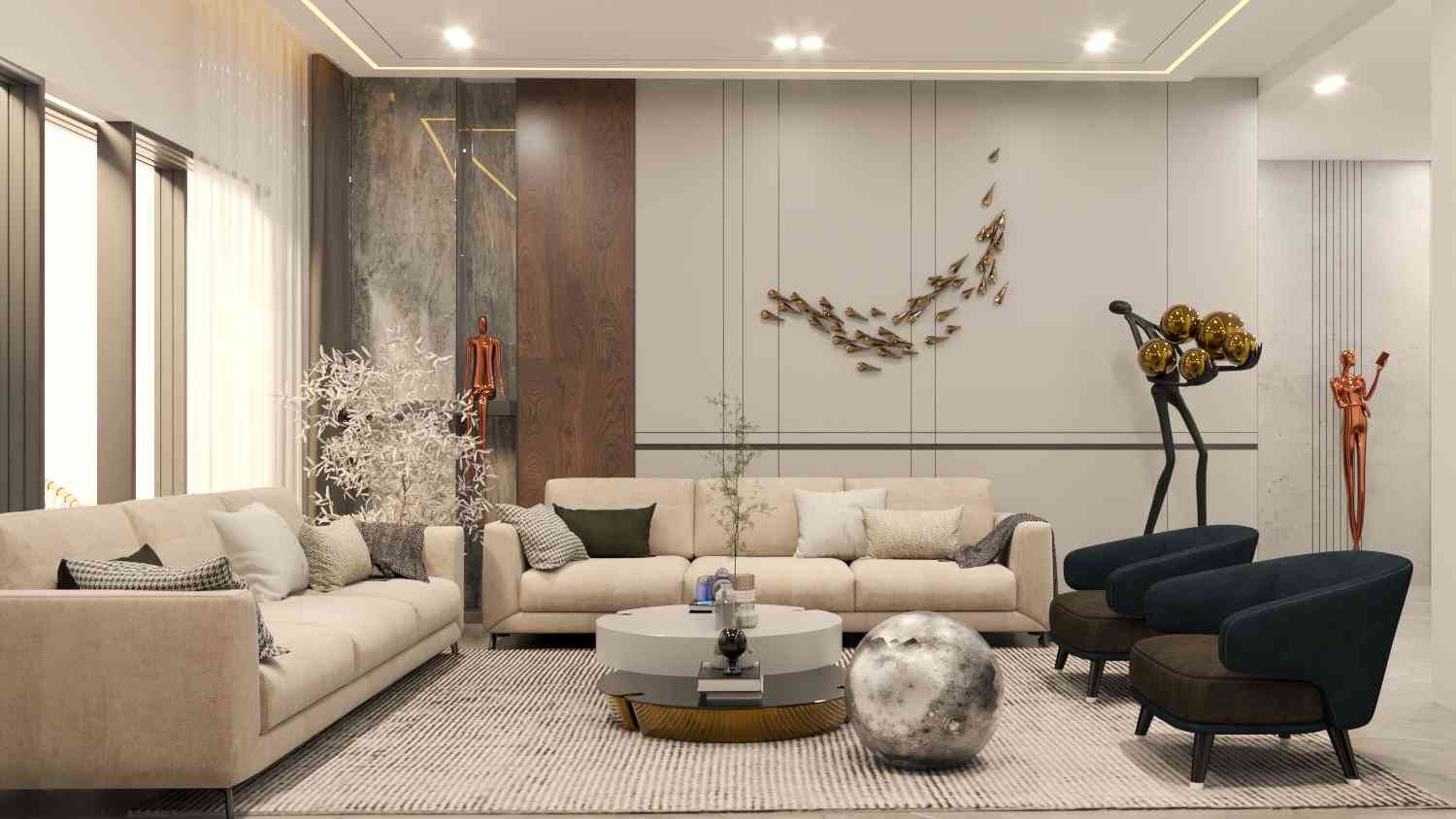 Contemporary Living Room Design With Soft-Colored Modern Furniture