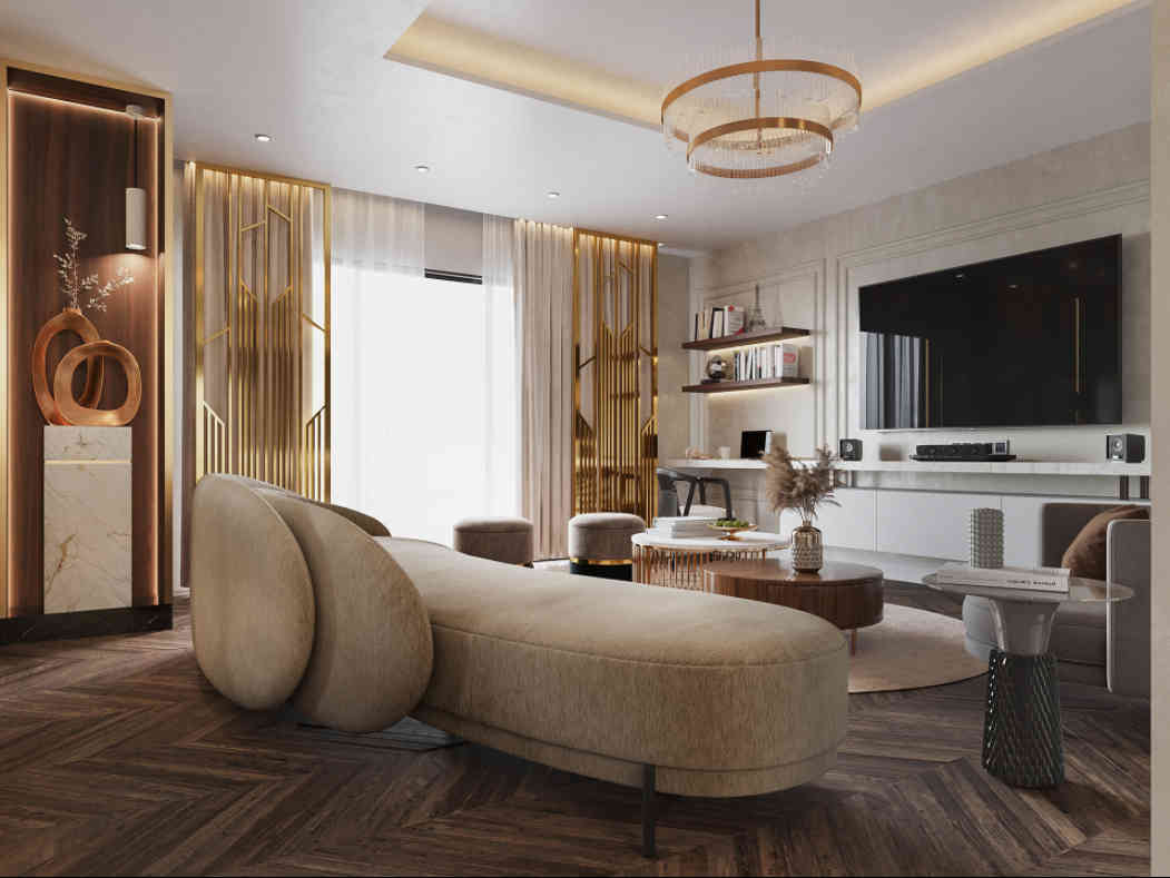 Contemporary Living Room Design With Beige Sofas