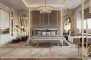Luxury Bedroom Design With Bedside Storage Unit And Bay Seater