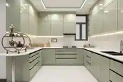 Modern U-shaped Kitchen With Sleek Sage Green Cabinets