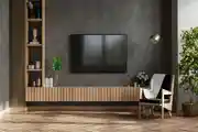 Dark Shade TV Unit Design With Side Lamp