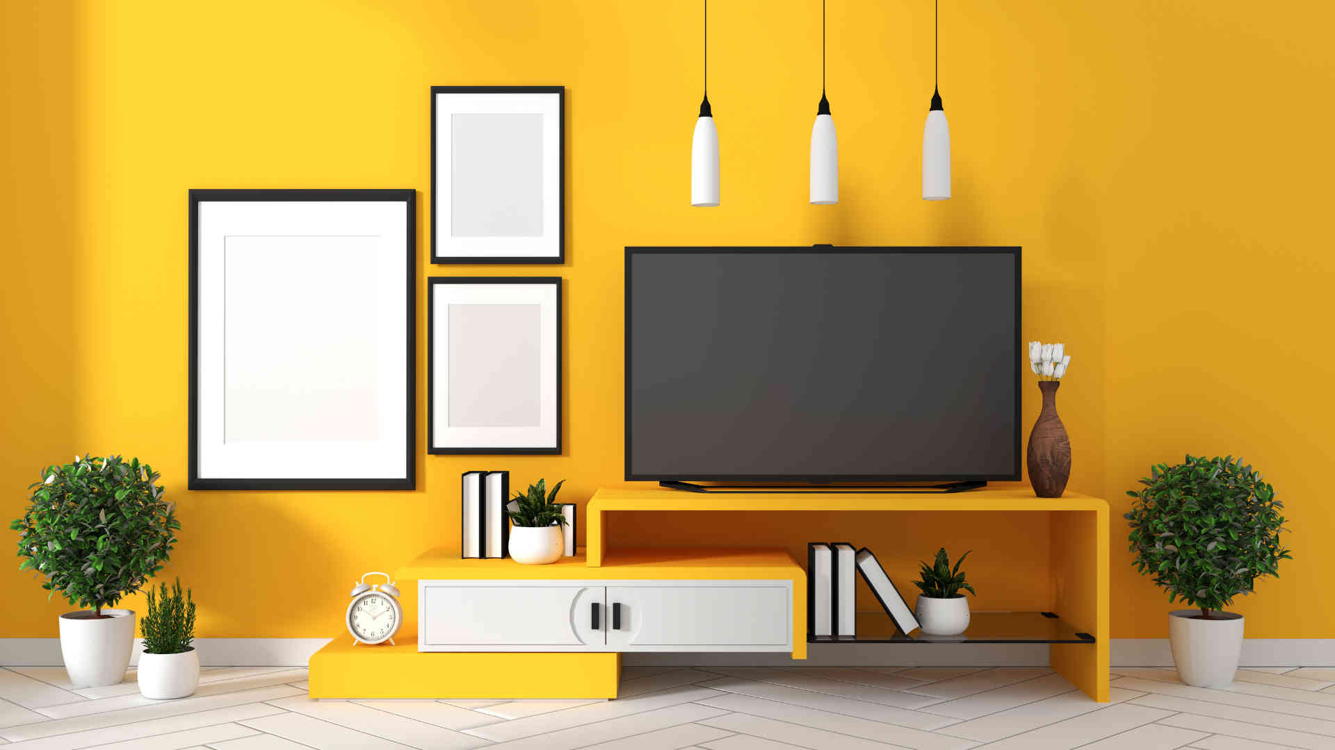Yellow Shade Wall TV Unit Design