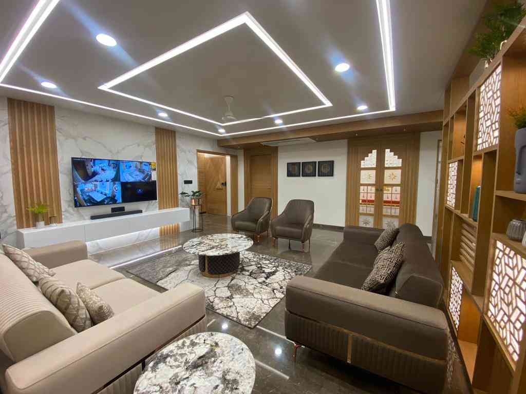 Contemporary Living Room Design With False Ceiling Lights