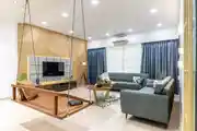 Modern Theme Living Room With Jhula And MDF CNC Paneling on TV unit 