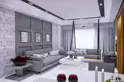 Spacious Living Room Design With Grey And White Colour Scheme