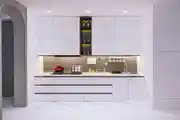 Modular Kitchen White Finished With White Back Painted Glass