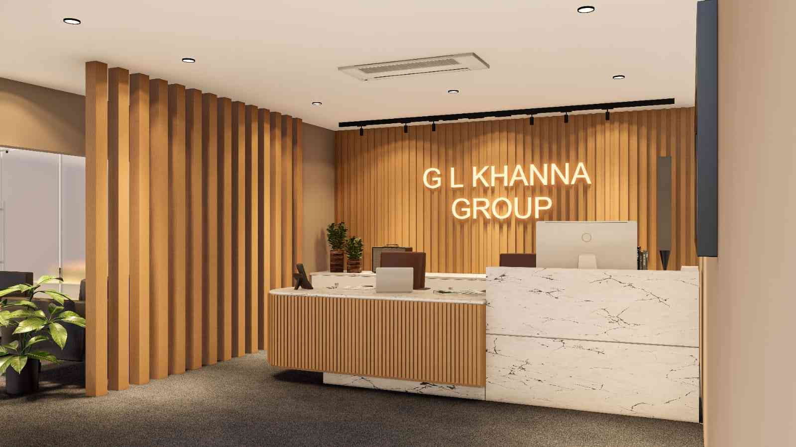 Office Reception Design With Wooden Partition 