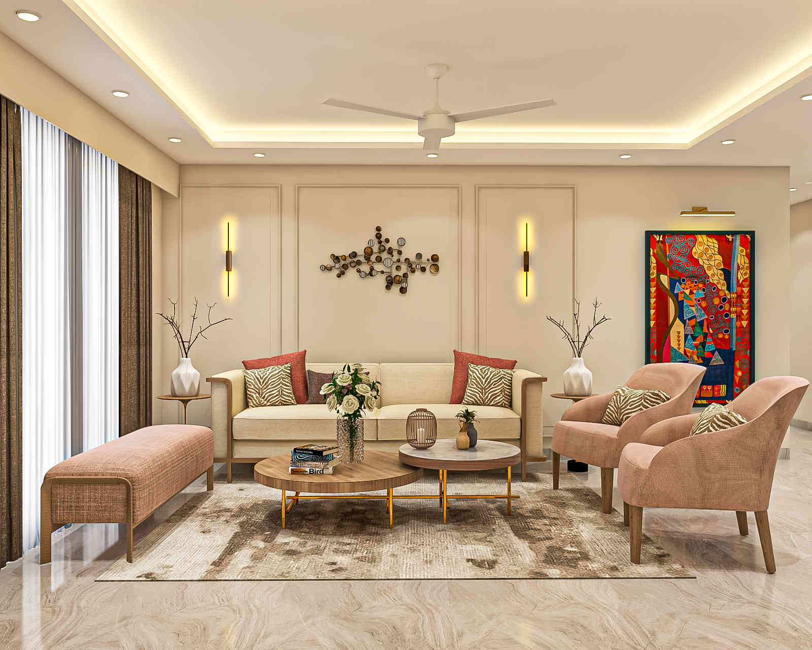 Contemporary Living Room Design With Wall Decor