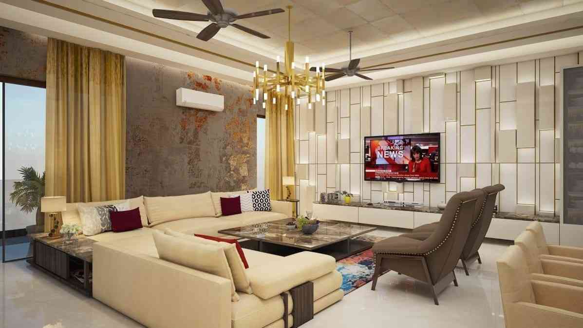 Modern Living Room Design With Hanging Light