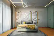 Modern Mint Grey Master Bedroom Design With Swing Wardrobe