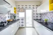 Modern Parallel Modular Kitchen Design With Printed Tiles