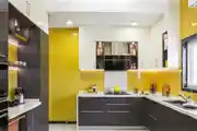 Modern Modular Kitchen Design With Dove Grey Base and Marigold Yellow Cabinets
