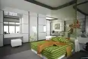 Modern Big Bedroom Design With Grey Accent Wall And Mirrors